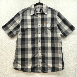 Carhartt Shirt Mens Large Black White Plaid Relaxed Fit Button Work Wear Camp